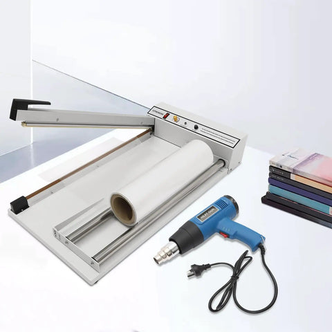 Heavy Duty Handheld Shrink Wrap Sealer Machine With 24 Inch Quick Cut Blade And Top Tier Adjustable Heat Gun for plastic wrapping.