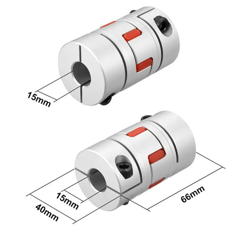 15mm To 15mm Shaft Coupling Flexible Servo Motor Coupler With 66mm Length, 40mm Outer Diameter, shown with measurements, front view.