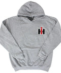 Youth Gray 1460 Combine Hooded Sweatshirt With Ultra Soft Cotton Blend Realistic Farm Machine Graphic Everyday Wear For Junior Farmers And Weekend Gear front view.