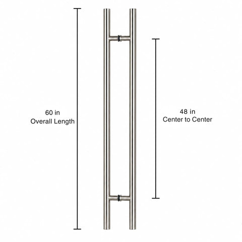 Heavy Duty Satin Round H Type Door Pull 60 Inch Length With 150 mm Bolt 304 Stainless Steel Indoor Outdoor Ready Premium Decorative Hardware For Modern Doors Easy Install Built To Last, 60 in overall length