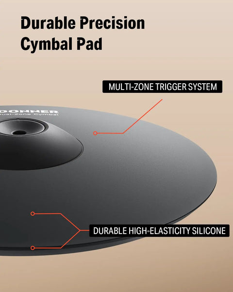 Mute Cymbal For Electronic Drums 13 Inch Dual Zone Crash With Bow And Edge Triggers, Instant Choke, Realistic Response For Electric Drum Kit, 2 Zone E Cymbal For Digital Drum Sets CYB-13D, close-up showing multi-zone trigger system and high-elasticity silicone pad.