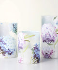 Flameless Battery Operated Candles With Remote Hydrangea Glass Pillar Centerpiece For Wedding And Home Decor, blue pink purple