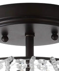 Close-up of oil rubbed bronze mount on 11.7 inch 2-light iron and acrylic crystal semi-flush globe ceiling light, clear crystal beads visible.