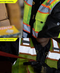 Kickass High Visibility Safety Vest For Women Featuring Extra Thick Reflective Silver Stripes Multiple Storage Pockets Ansi Class 2 Certified pink mesh fabric with reinforced zipper.