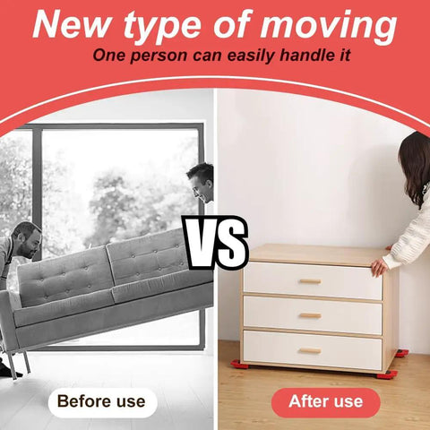 Before and after using Heavy Duty Furniture Lift Mover Tool Set With Adjustable Height Lever And Four Wheel Dolly Sliders