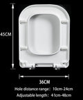 Sleek Square Toilet Seat In Crisp White With Plug And Play Mounting Kit And Hardcore Urea Resin Core dimensions 45cm x 36cm.