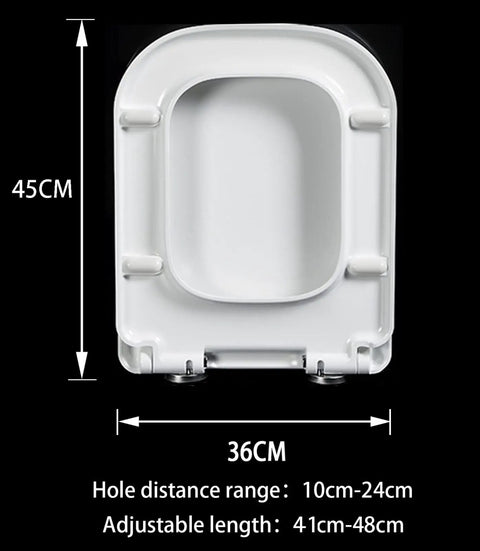 Sleek Square Toilet Seat In Crisp White With Plug And Play Mounting Kit And Hardcore Urea Resin Core dimensions 45cm x 36cm.