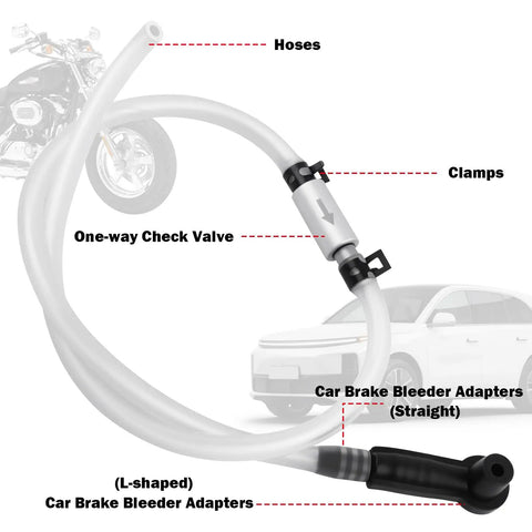One Man Brake Bleeding Kit Hose With One Way Check Valve Clamp And Bleeder Adapter Translucent Soft Hydraulic Hose
