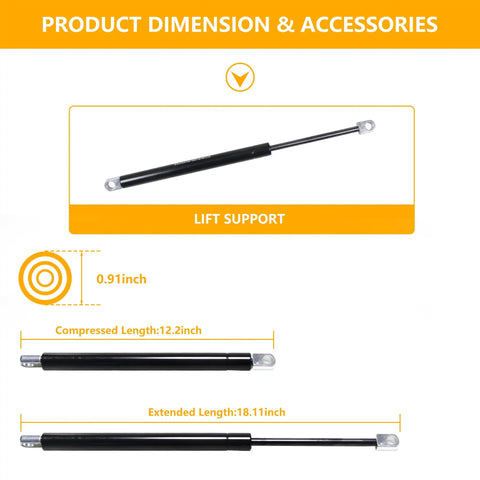 Dump Box Lift Shock For Polaris Ranger RGR 570 900 1000 dimensions with compressed length 12.2" and extended length 18.11"