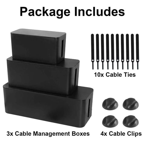 Three Pack Cable Management Box For Desk Large Medium Small Cord Organizer To Hide Power Strips And Wires Under TV And Computer