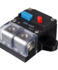 Road Ready 200 Amp Manual Reset Circuit Breaker For 12 To 48 Volt DC Systems 0 To 8 AWG Wire Overload Protector close-up view