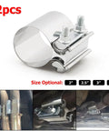 2pcs 2.5 Inch Stainless Steel Exhaust Clamp Kit Heavy Duty Butt Joint Band Clamp Coupler for RV SUV Truck Muffler