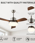 MADISH 42 Inch Ceiling Fan with Lights and Remote, Modern 3 Blade Ceiling Fan, 60W LED with walnut ABS blades and metal body.