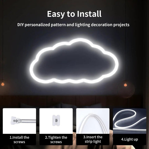 12V LED Strip Lights 16.4 Ft Dope Flexible Neon Rope Light White Waterproof Cuttable And Dimmable Linkable For Cabinets Ceilings Walls Bedrooms And Kitchens in cloud shape installation