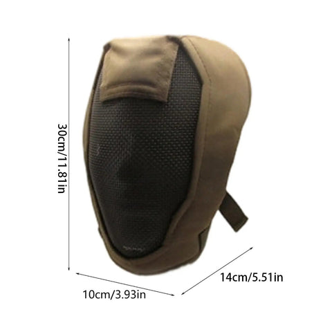 Rugged Fencing Face Shield With Ventilated Alloy Mesh Full Coverage Headgear For Outdoor Practice And Competition Steel Netting And Cloth Reinforcement Maximum Safety And Comfort For Serious Practice product showing side view with dimensions