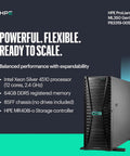 Premium Enterprise Tower Server Powered By Intel Xeon Silver 12 Core Chipset 64GB DDR5 RAM in black chassis with drive bays.