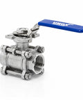 4 Inch NPT Full Port Ball Valve 3 Pack Female Threaded 304 Stainless Steel with blue handle for water oil gas systems.