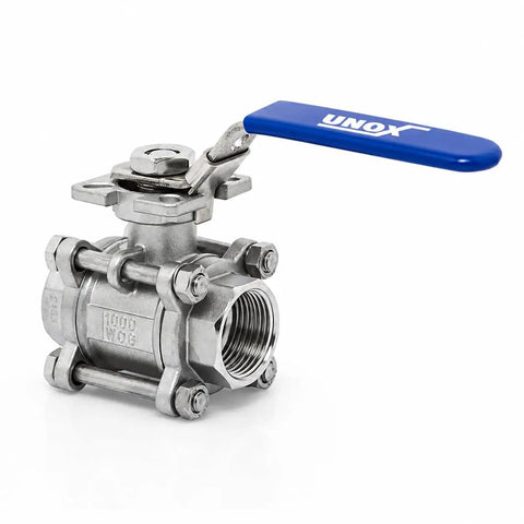 4 Inch NPT Full Port Ball Valve 3 Pack Female Threaded 304 Stainless Steel with blue handle for water oil gas systems.