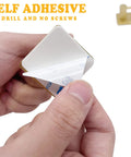 Gold Heavy Duty Self Adhesive Hooks 4 Pack Wall Mounted For Towel Key Coat Hat Robe Clothes Waterproof Aluminum No Drilling Required Ideal For Bathroom And Kitchen showing adhesive backing detail.