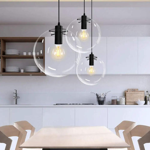 Industrial Clear Glass Globe Pendant Light With E27 Socket, Modern Kitchen Loft Fixture, 9.8 Inch Shade, Adjustable Cord Up To 59 Inches, UL Listed For LED CFL Halogen And 60W Incandescent Bulbs, Easy Mount