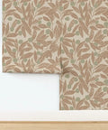 Make Walls Pop With This Badass Rustic Botanical Wallpaper Featuring A Chic Linen Texture And Matte Finish Pvc Free Paste To Paper Design Guarantees Zero Drama Install For Kitchens Bathrooms Mudrooms And Commercial Spaces Because Its Made Tough Enough To, showcasing beige botanical pattern with green accents.