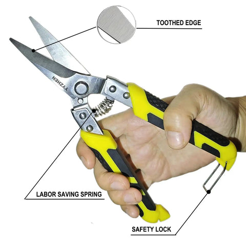 Eight Point Seven Inch Aviation Tin Snips For Heavy Duty Metal Cutting With Stainless Steel Blades And Ergonomic Grips, in hand view