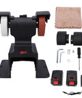 Fafeicy Portable Mini Bench Grinder 7000 Rpm Cordless Electric Sander with two grinding wheels and accessories for crafting.