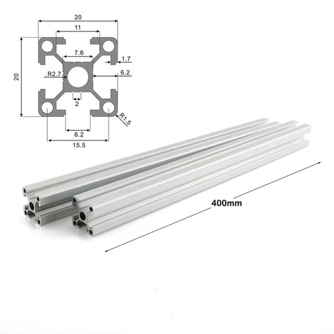 Two 400mm 2020 Aluminum Profile Extrusion Kit European Standard Anodized Silver Finish 6mm T Slot Ideal for DIY 3D Printer