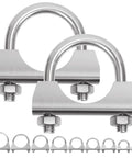 Exhaust U Clamp Kit 2 Pieces 1.3 Inch Stainless Steel U-Bolt Clamps, Universal Beefy Duty Muffler Connectors for pipes and exhaust