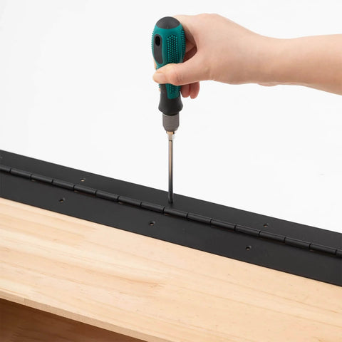 Heavy Duty 36 Inch Long Piano Hinges 3 Inch Wide 0.060 Inch Thick 201 Stainless Steel Continuous Hinge installed on wood