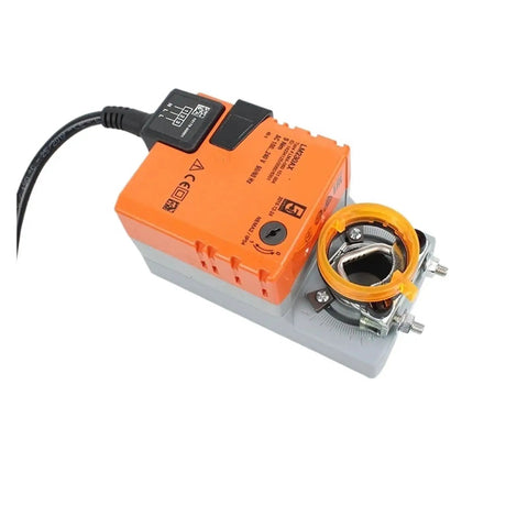 Rock Solid Lm230ax Damper Actuator Delivering Five Newton Meter Torque For Hvac Climate Control Systems view of orange actuator with mounting ring.