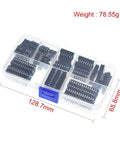 Kick It Up A Notch With This Awesome 66 Pc Dip Ic Socket Kit For All Your Electronics Projects! Features Solder Type Adaptors In 6, 8, 14, 16, 18, 20, 24 And 28 Pin Sizes To Make Wiring A Total Snap And Get You Building Faster Than Ever Before Today! black DIP IC socket kit in clear plastic case, 128.7mm x 65.8mm