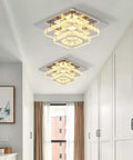 9.8 Inch Square Crystal Flush Mount LED Ceiling Light With Switch Control installed in modern hallway