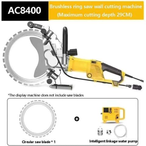 Heavy Duty 8000W Brushless Concrete Ring Saw With Four Premium Blades For Rapid Wall Slotting And A Badass Copper Motor, with max cutting depth of 29CM.