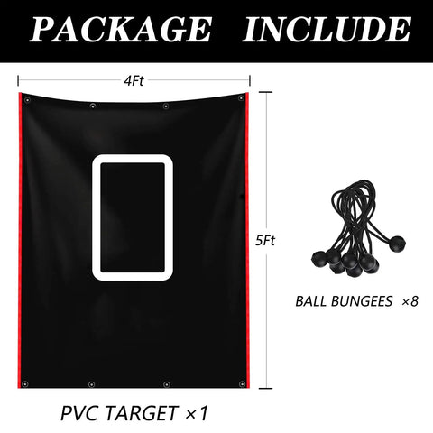Backstop 4Ft By 6Ft Batting Cage Target Backdrop With Strike Zone including 8 bungee cords, PVC black with white zone