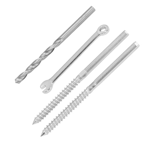 316 Stainless Steel Swage Lag Screw Kit includes wrench and drill bit for one eighth inch cable railing hardware for wood posts