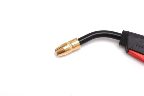 Close-up of 15ft 150A MIG Welding Gun Torch Stinger Replacement For Miller M-150 M15 And Millermatic Series tip with brass nozzle.