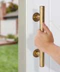 Hand gripping 12 Inch Gold Barn Door Handle Set With Round Pull, Flat Finger Pull, Hook Lock, Eye Latch And Flush Sliding Hardware Kit