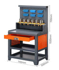 Heavy Duty Steel Workbench Featuring Lockable Drawers And Mobile Cart Base For Garage Or Workshop Storage Multi Tier Tool Station Built Tough For Daily Grind with pegboard and storage drawer.