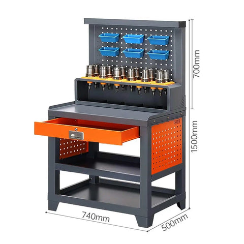 Heavy Duty Steel Workbench Featuring Lockable Drawers And Mobile Cart Base For Garage Or Workshop Storage Multi Tier Tool Station Built Tough For Daily Grind with pegboard and storage drawer.