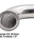 Stainless steel sanitary ferrule elbow, 90°, 1.5 inch tube OD, tri-clamp fitting