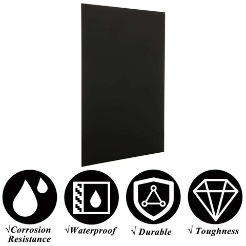 Front view of black anodized aluminum sheet metal, 12 x 8 in, 1/32 in thick, engraving blank