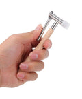 Center Wheel Pinion Puller For Watch Movements, Pro Grade Repair Tool With Beechwood Handle held in hand, stainless steel construction