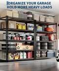 Straight Up Heavy Duty 5 Tier Metal Storage Shelf With Rock Solid Wood Boards And 650 Pound Capacity Badass Garage Rack No Sweat Boltless Design Works Like A Charm in organized garage with tools and storage bins.