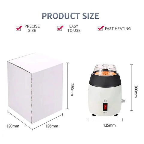 Top Shelf Glasses Heating Platform With Lightning Fast Warm Up And Hassle Free Temp Controls For Swift Frame Adjustments and Lens Work In Your Local Optics Shop, dimensions shown with box.