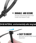 Close-up of 36 Inch Heavy Duty Zip Ties Pack Of 50 Ultra Strong UV Cable Ties showing durable and easy-to-insert features.