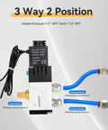 Three Way Pneumatic Solenoid Valve Model 3V210-08, DC 12V, Two Position, 1/4 NPT, quick connect fittings, side view