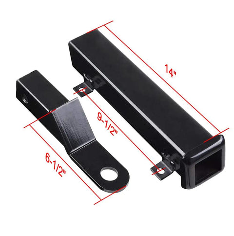 Premium Golf Cart Trailer Hitch Receiver Universal Fit For Club Car Ezgo Yamaha, heavy duty black metal with dimensions.