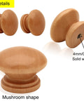 Wooden Cabinet Knob Set With Screws, 20 Pack, Log Varnish Finish, Mushroom Shaped Dresser Drawer Knobs, 1.3 Inch Diameter, 1 Inch Height