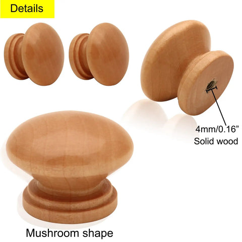 Wooden Cabinet Knob Set With Screws, 20 Pack, Log Varnish Finish, Mushroom Shaped Dresser Drawer Knobs, 1.3 Inch Diameter, 1 Inch Height